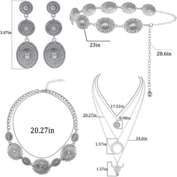 Sonya Western Concho Belt Cowgirl Necklace Dangle Earrings Jewelry set for Women - Picture 6 of 7